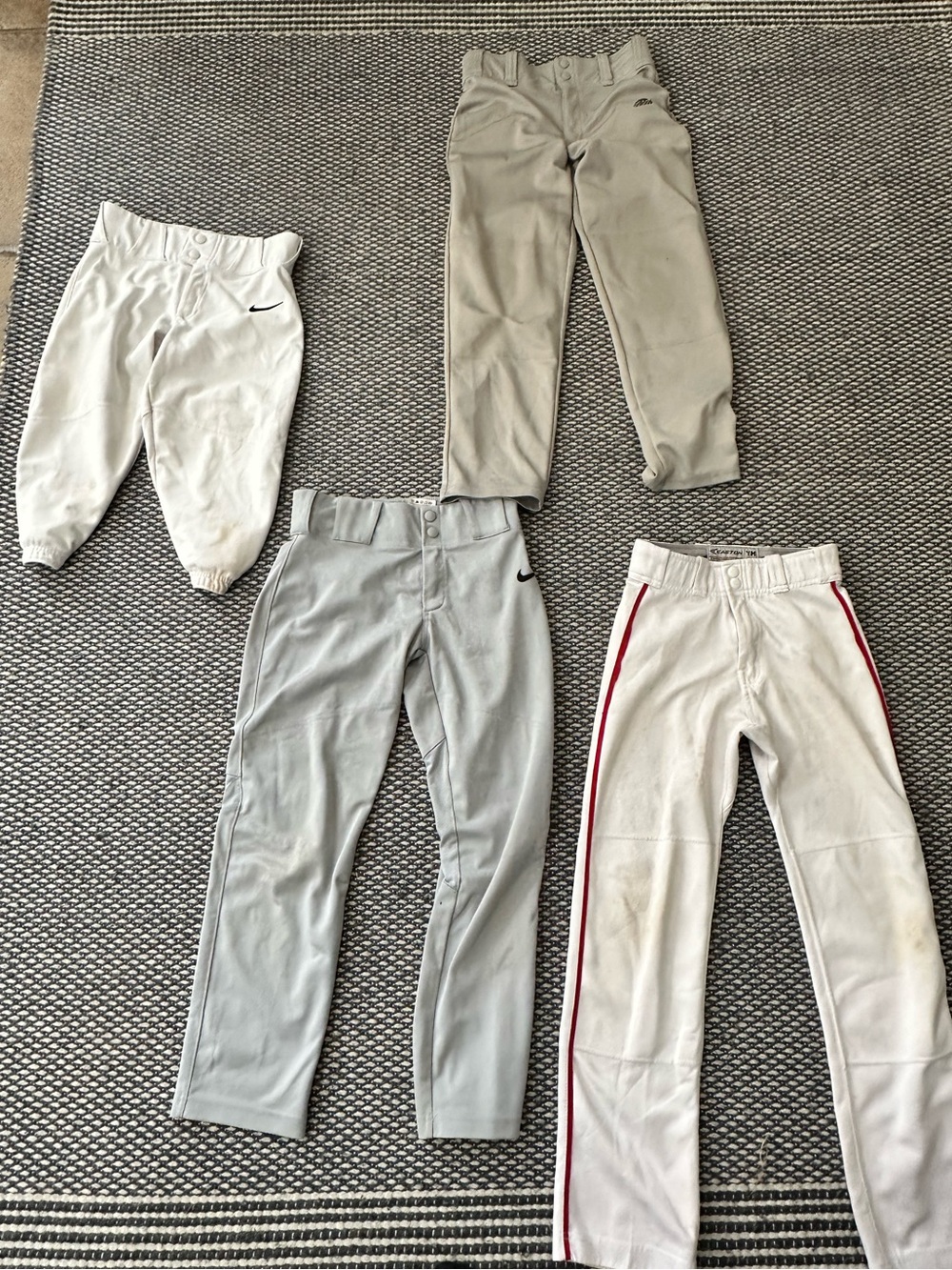 Youth medium White and Light Gray Baseball Pants - 4 Pack